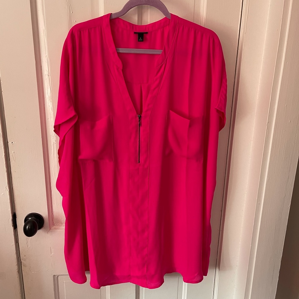 Torrid Neon Pink Georgette Zipfront Blouse